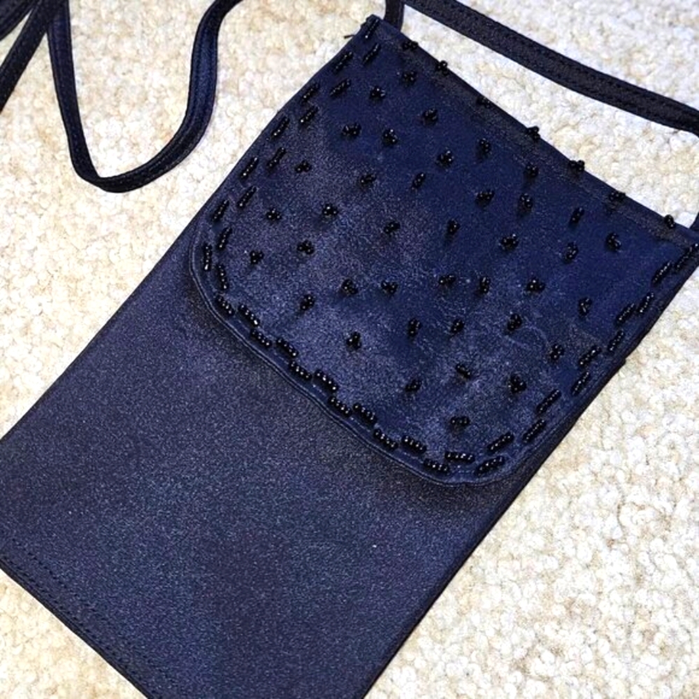 RED DIRT ROAD BLACK SILK BEADED TOP FLAP CROSS BODY BAG/ PHONE CASE